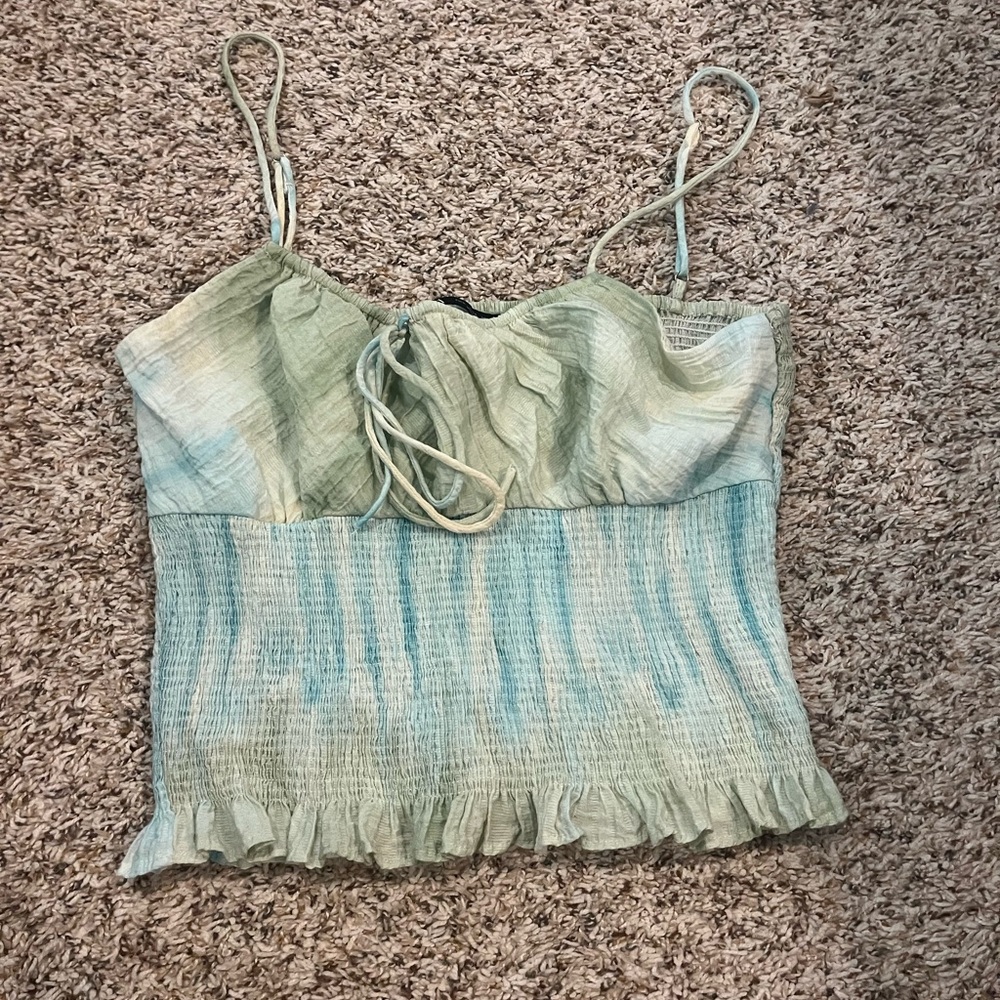 Zara Green and Blue Ruffled Top